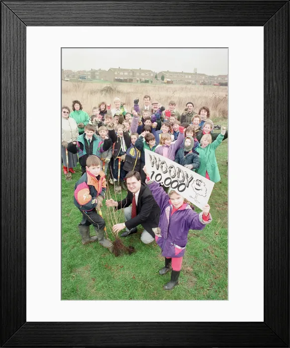 Framed Print : Pupils plant trees, 1992 Framed Print : Pupils plant trees, 1992