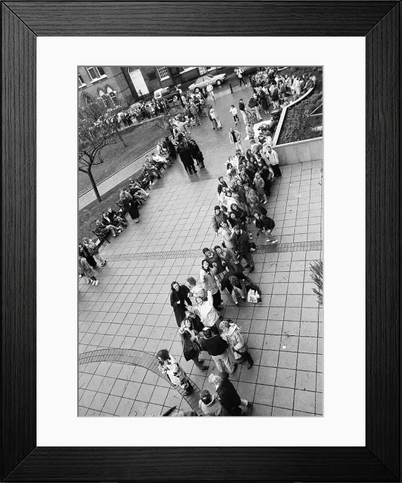Framed Print : Jason Donovan fans queuing for tickets, 1990 Framed Print : Jason Donovan fans queuing for tickets, 1990