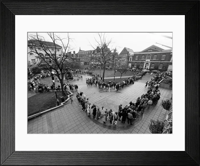 Framed Print : Jason Donovan fans queuing for tickets, 1990 Framed Print : Jason Donovan fans queuing for tickets, 1990