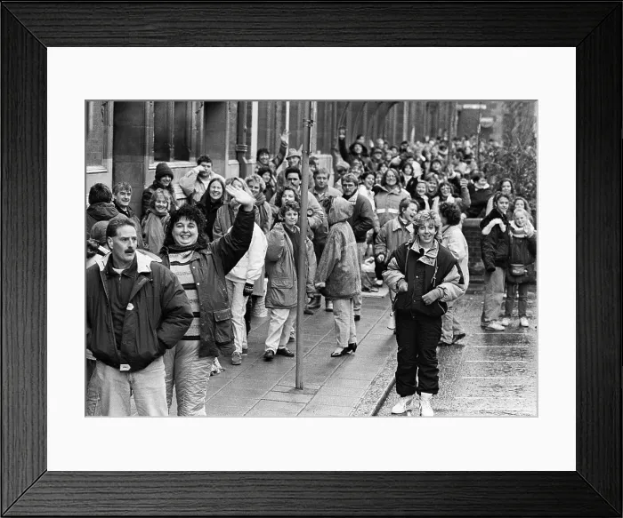 Framed Print : Jason Donovan fans queuing for tickets, 1990